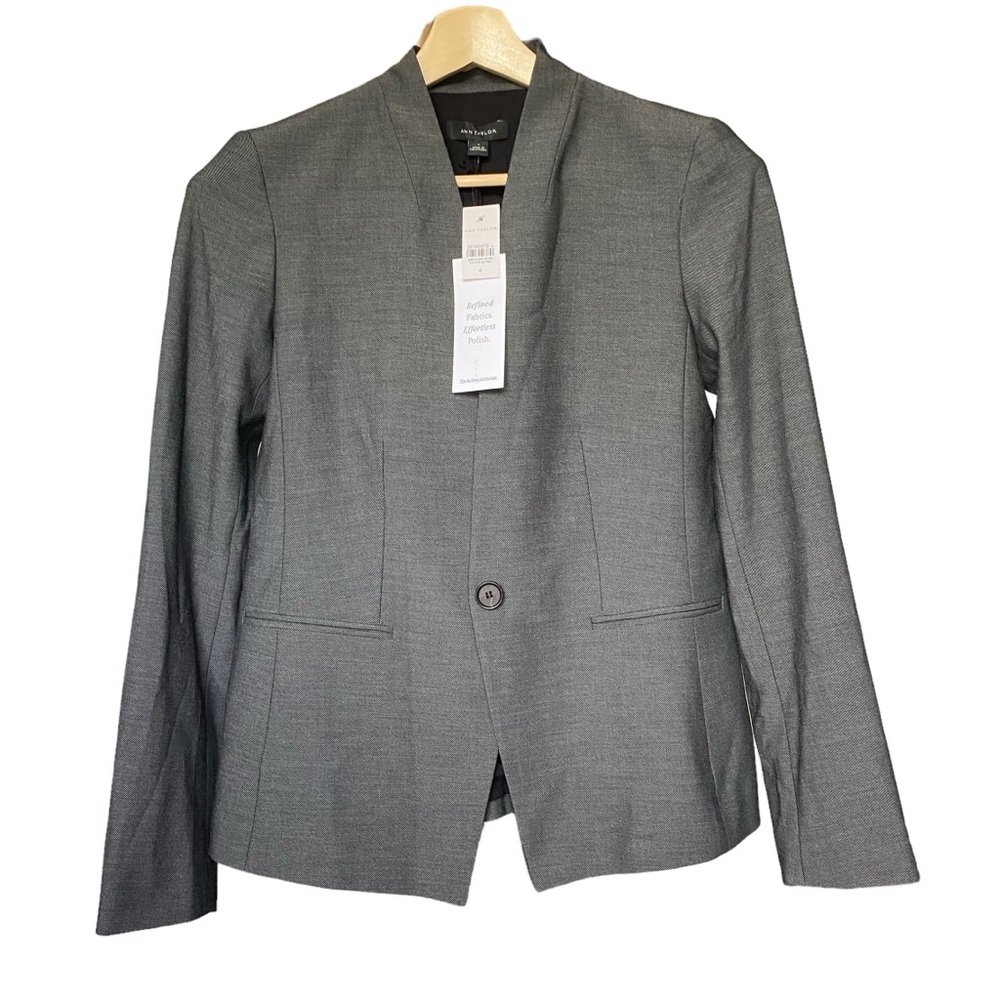NWT Ann Taylor The Cutaway One Button Gray Stretch Blazer Suit Jacket Womens 4